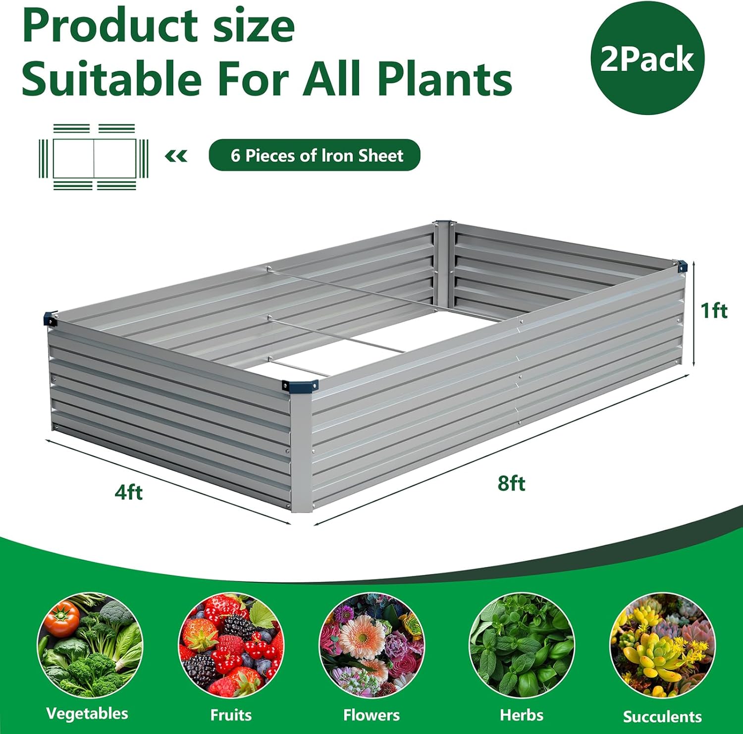 8x4x1FT (2 Pack) Galvanized Ra – Planter Raised Metal recenzja i cena